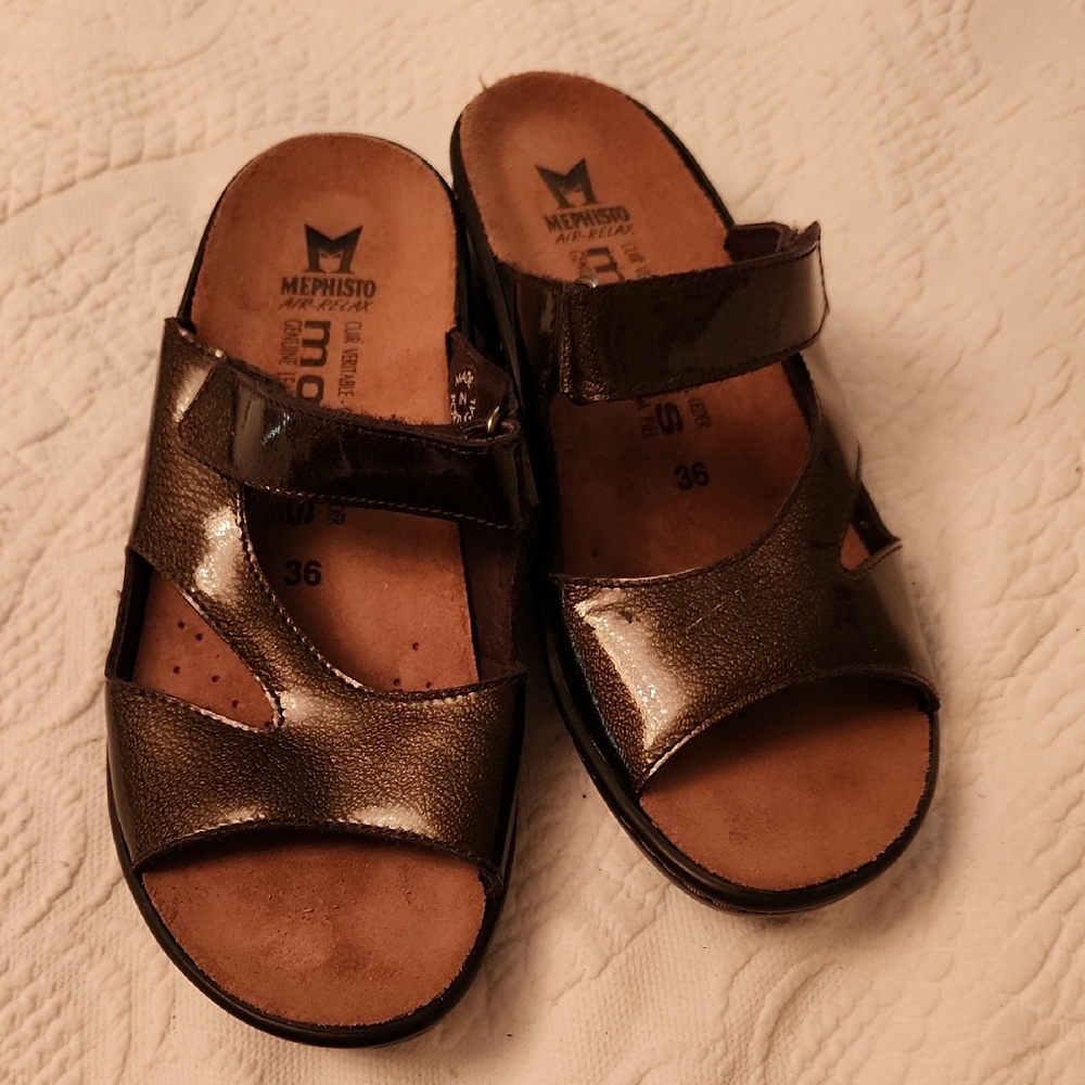 Mephisto Metallic Brown Slide Sandals